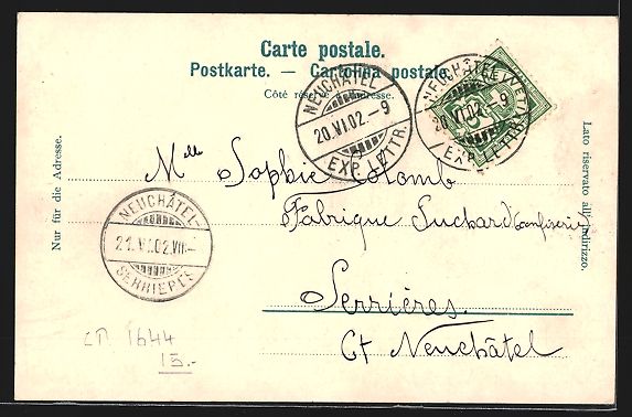Ansichtskarten: AK Neuchatel, Postes et Port, 1902 – Gebraucht aus Berlin von bartko-reher 1