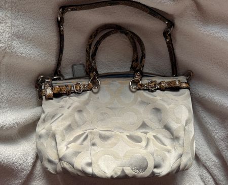 Coach Signature Handtasche Beige Jacquard & Schlangenoptik