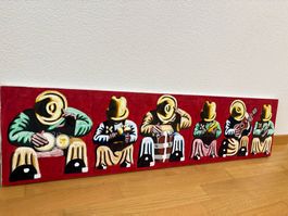 119x30/ handgemaltes Öl Gemälde Musikanten