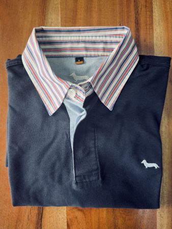 Vintage Harmont & Blaine Langarm-Poloshirt blau, Grösse S