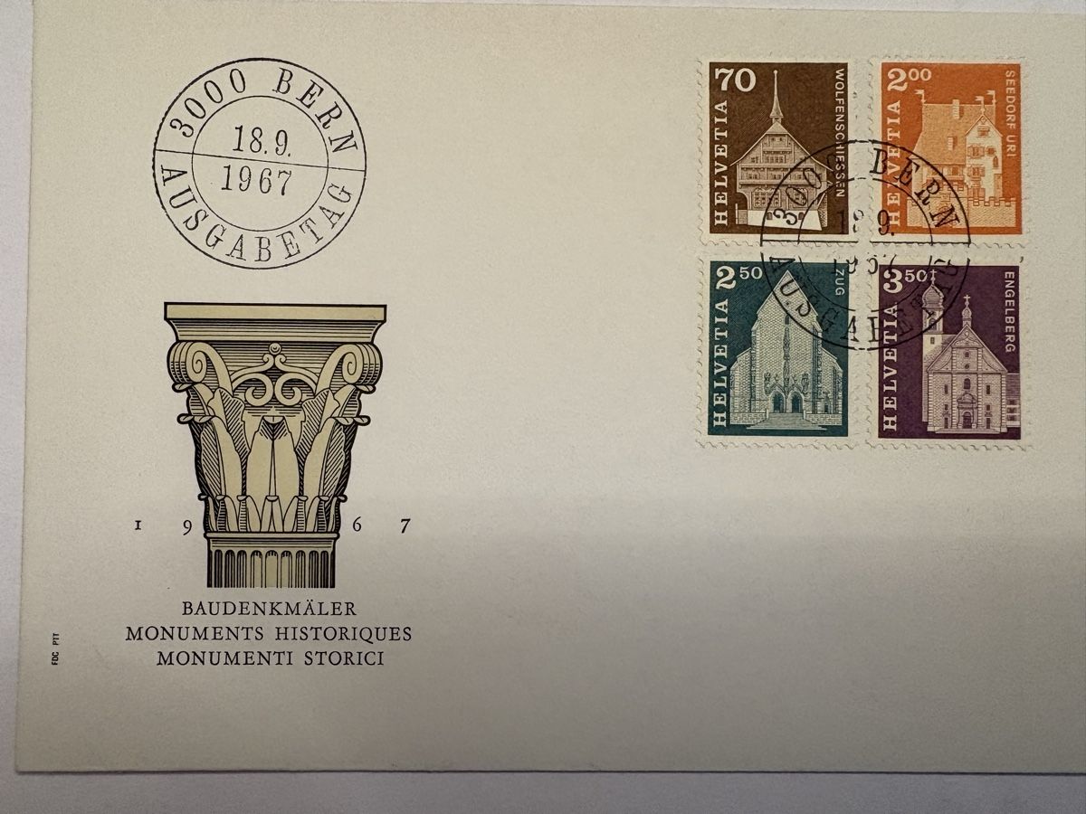 Tutti i francobolli: FDC Znr. 418, 424, 426, 427 – Usato da Wohlen AG venduto da Eschiedsrichter