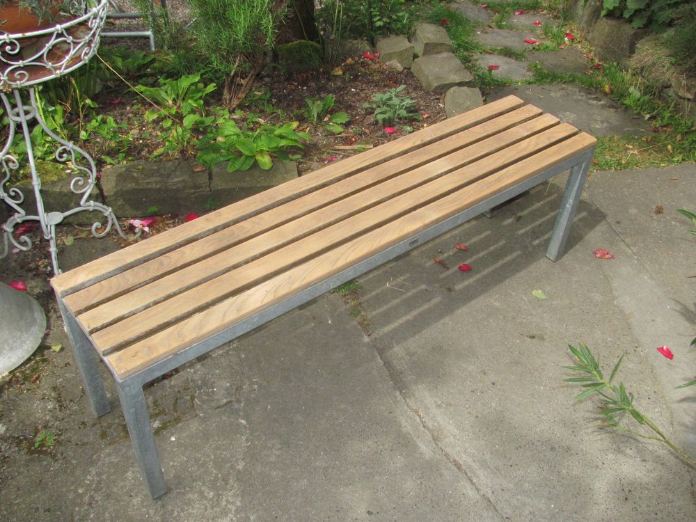 Gartenbank, Sitzbank ohne Lehne, MAZUVO Quadro TEAK natur Kaufen auf
