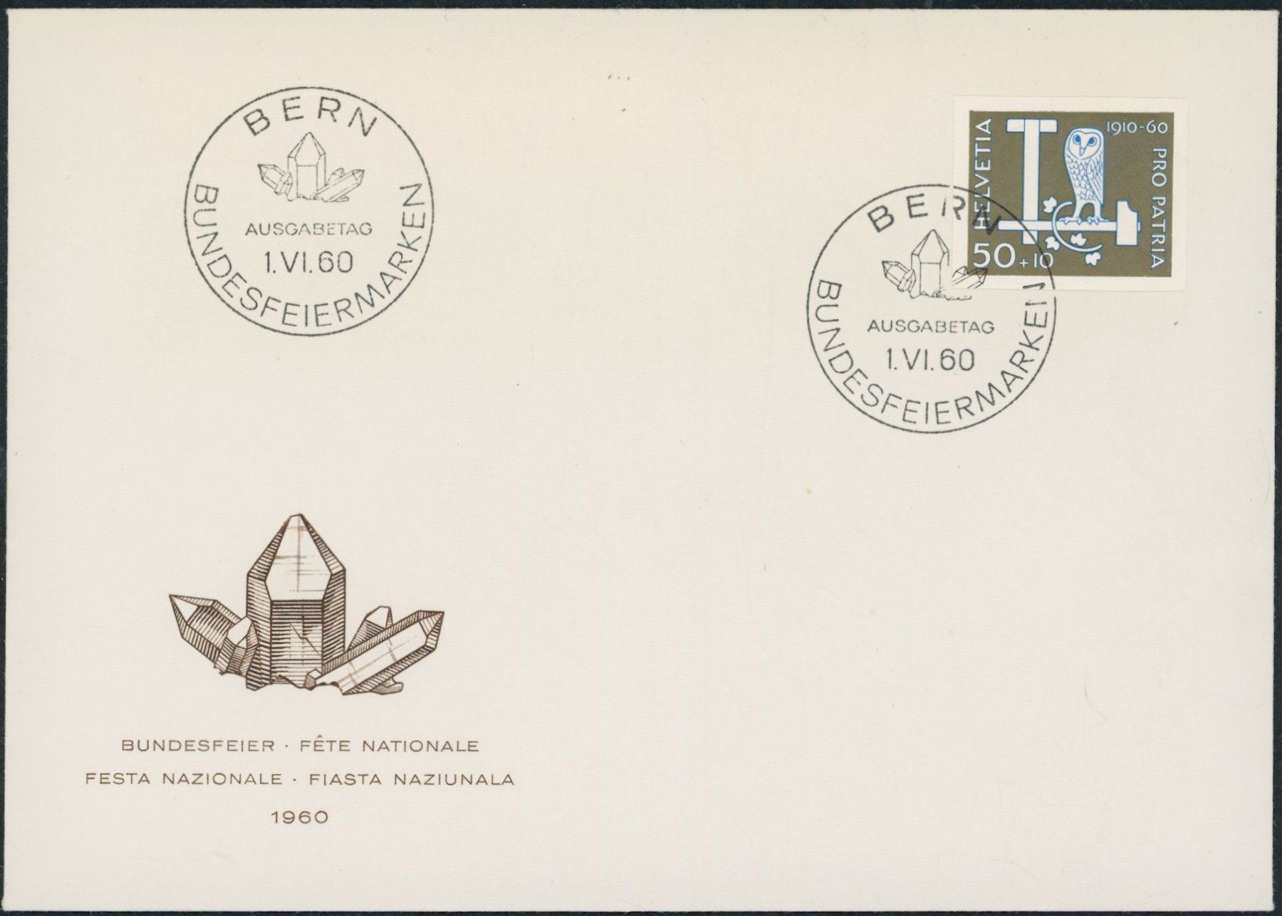 Tutti i francobolli: 1960 - Pro Patria - Blockausschnitte - Ersttagsbrief FDC ET – Usato da Schindellegi venduto da leecollect