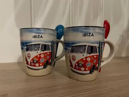 Tassen Set mit Löffel Ibiza Hippie VW Bus *NEU*