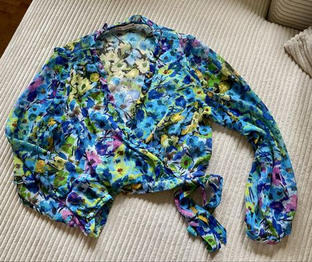 Zara Floral Blumen Bluse Oberteil Türkis Boho Blouse Gr. XS