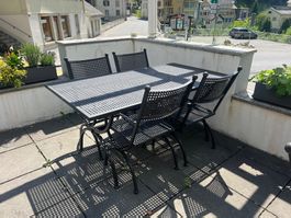 Sitzgarnitur Aussen MBM – Tisch + 4 Stühle, Metall anthrazit
