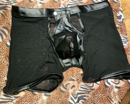 Boxer uomo sexy in ecopelle e rete, tg L/XL-👌Nuovo!