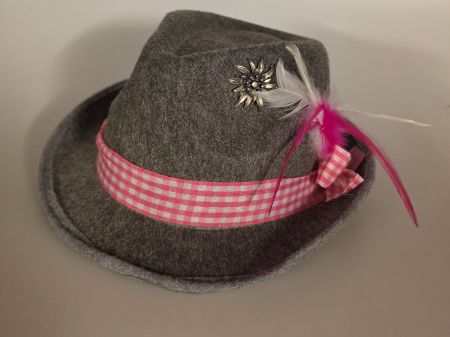 Partyhut   grau mit Edelweiss und Feder  Neu