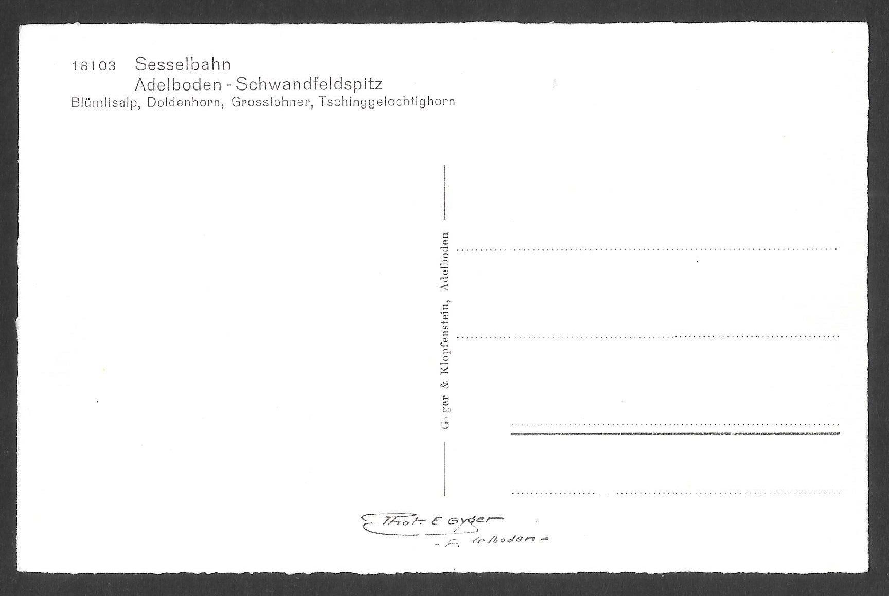 Cartoline postali: Adelboden Sesselbahn nach Schwandfeldspitz – Usato da Olten venduto da clotaldi 1