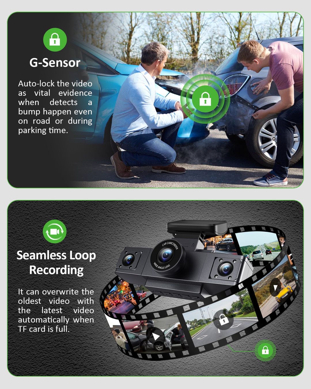 Action Cam: Dashcam-Videorecorder, Dreiobjektiv-Autokamera Parkmonitor – Neu und originalverpackt aus Genève von Top-Trend 2