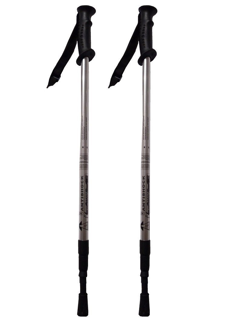 Wanderstöcke: 2er Set Wanderstöcke bis 130 cm - Silber – Neu und originalverpackt aus Werdenberg von EXA-Outdoor