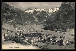 AK Engelberg /Obwalden, Ortsansicht mit Kirche und Bergpanor