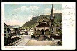 AK Stans, Ortsansicht mit Kirche und Hauptplatz