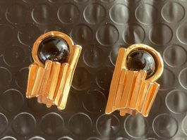 VintageOhrclips goldfarben mit schwarzem Stein guter Zustand