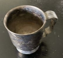 Becher mit Henkel Trinkbecher versilbert punziert Deko alt