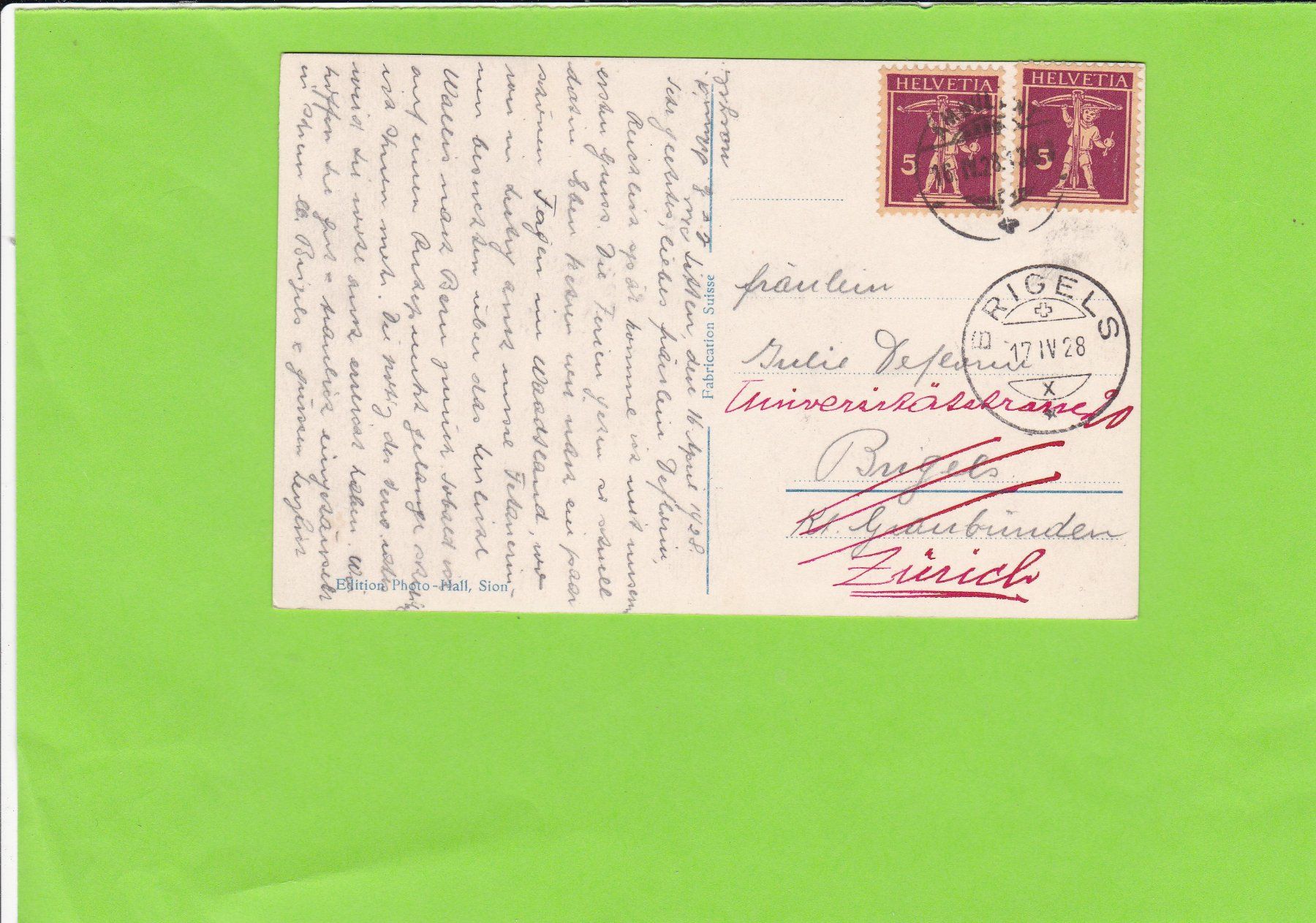 Cartoline postali: Sion-Valère---1928 – Usato da St. Peterzell venduto da neckertal 1