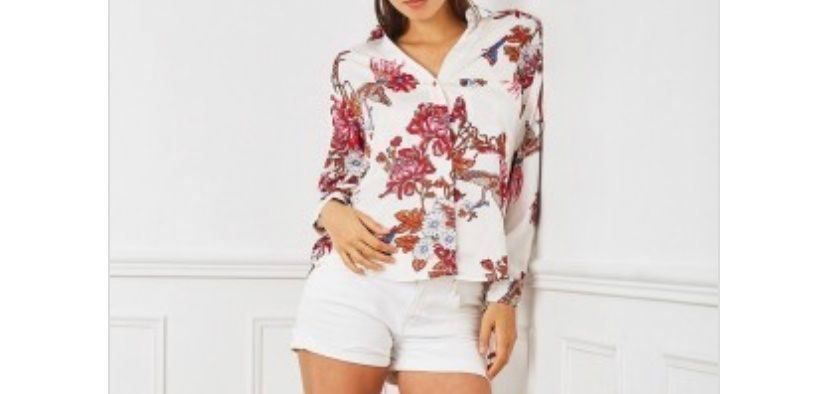 Camicette: Chemise blanche fleurs rouge – Nuovo e nell'imballaggio originale da Petit-Lancy venduto da mina222