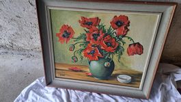 Peinture Coquelicots Printemps Nature Morte Signée C. Junod 