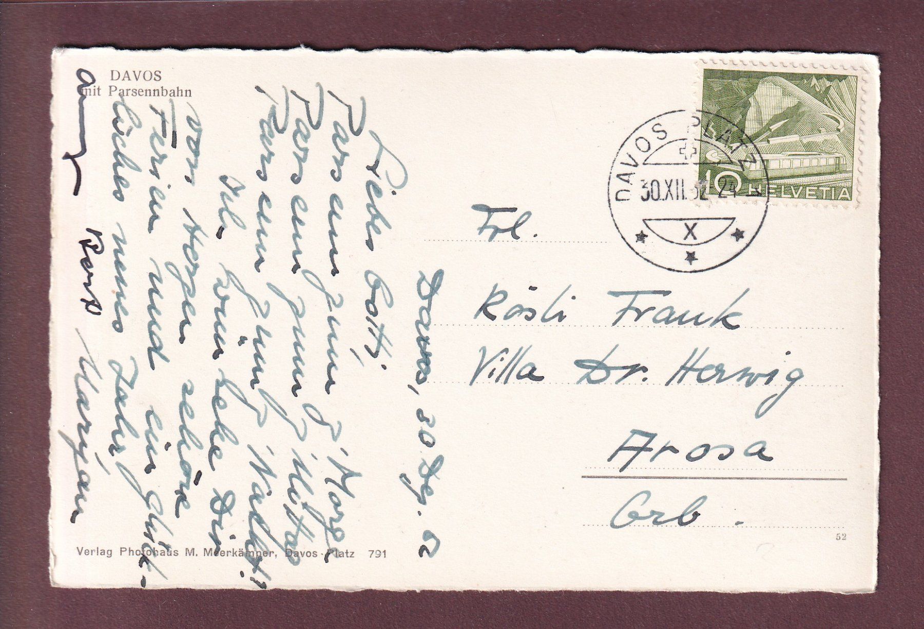 Cartes postales: DAVOS - Parsennbahn - 1952 – D'occasion à Pully par nicecards 1