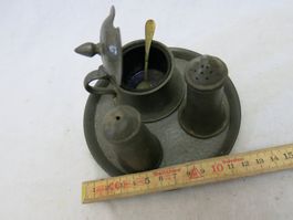 Fund Rar Patina Kurios Antik LION PEWTER British Zinn Menage