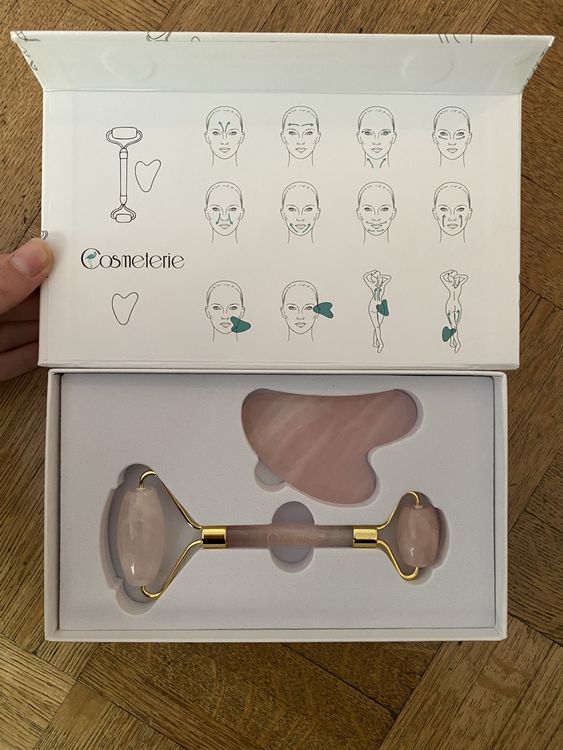 Rosenquarz Roller & Gua Sha Set – 100 % Natürlicher Stein Für Gesichtsstraffung & Entspannung