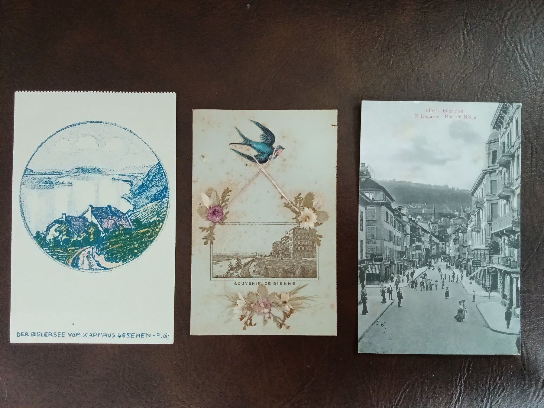 Cartoline postali: 3 antike Postkarten mit Abbildungen von Biel, 1906 – Usato da Hohenrain venduto da mr10