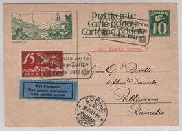 Flugkarte 1927 Bellinzona - Zürich (Prima posta aerea)