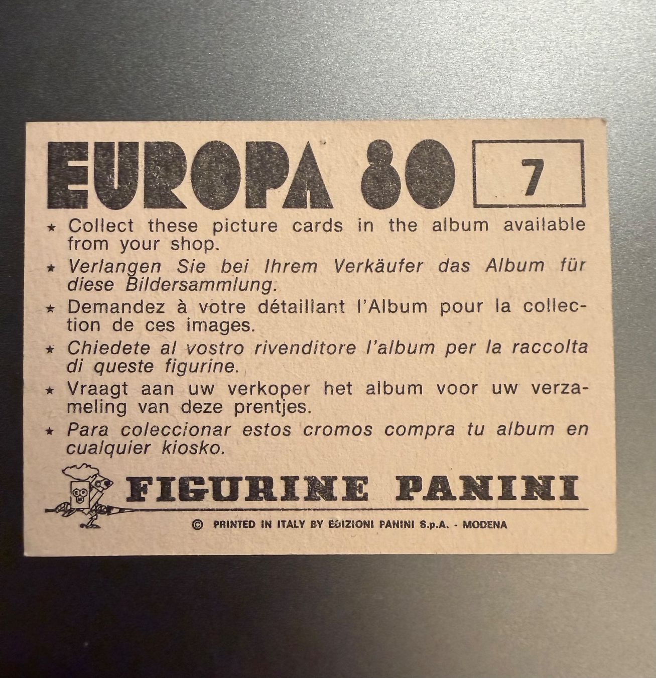 Panini Carte collezionabili: Panini Europa 1980 - Map #7 – Usato da Nyon venduto da Wyvern 2