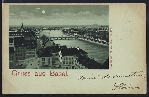 Cartoline postali: Mondschein-Lithographie Basel, Teilansic – Usato da Berlin venduto da bartko-reher