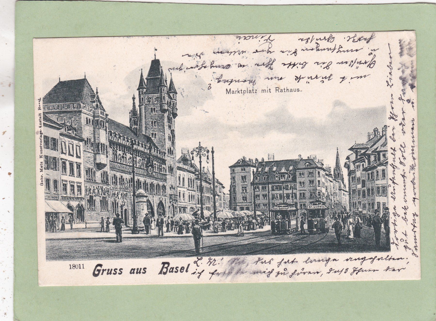 Cartoline postali: Basel Marktplatz mit Rathaus 1909 – Usato da Herisau venduto da Lisegrat2008