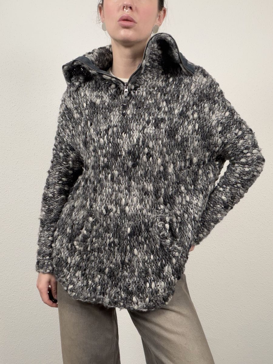 Maglioni & Felpe: Warm Wool-Blend Pullover with Zipper, Grey – Usato da Knonau venduto da Grapesvintage 6