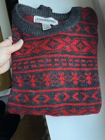 Vintage Pullover von Expressions/River Island,Gr. M rot/Grau