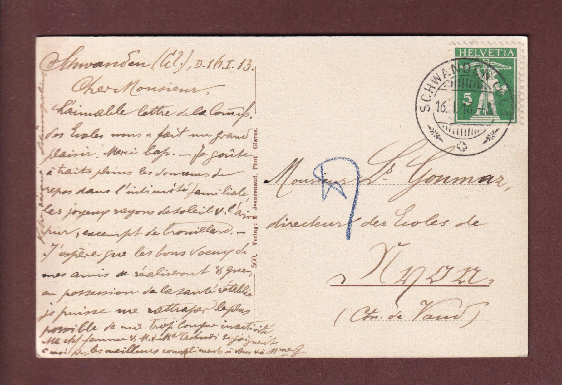 Cartoline postali: BRAUNWALD - 1913 – Usato da Pully venduto da nicecards-shop 1