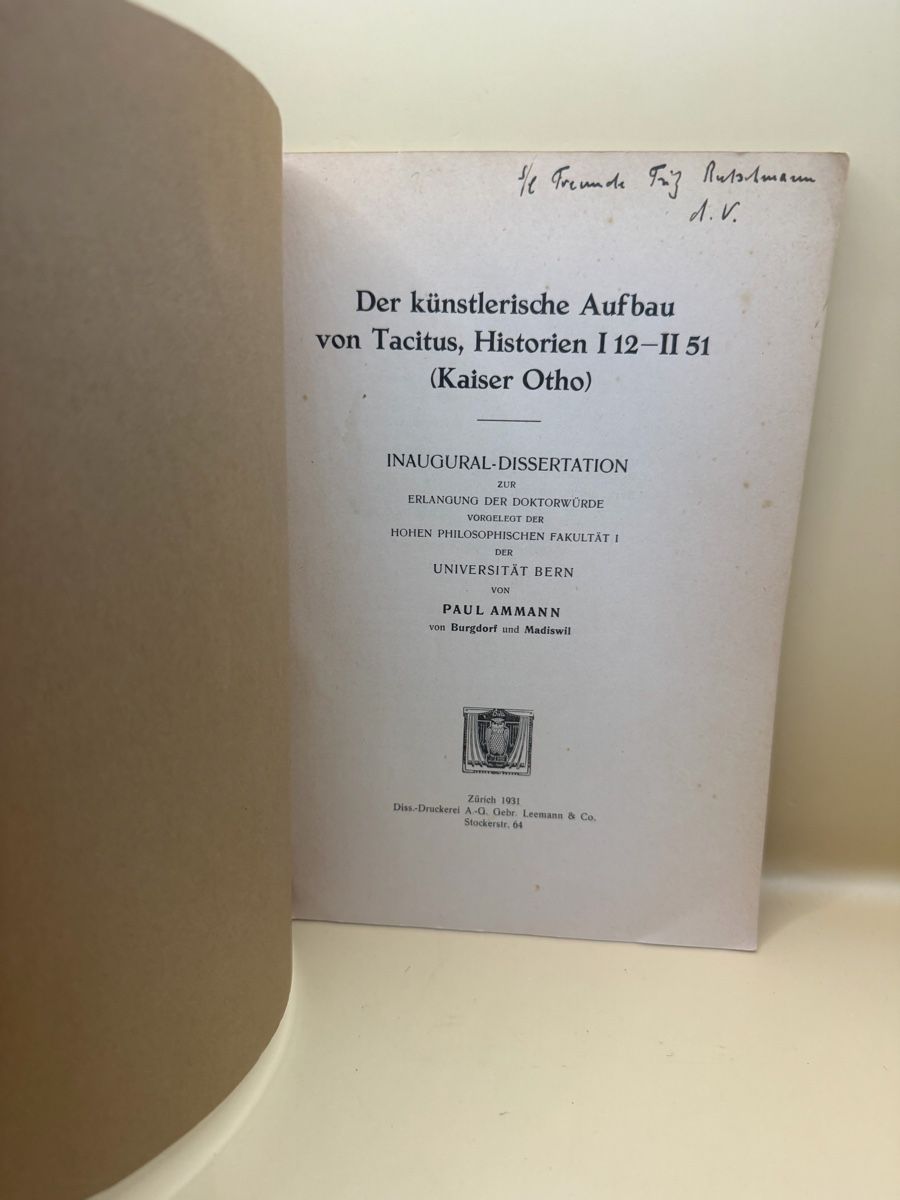 Bücher: Paul Ammann Tacitus Kaiser Otho Dissertation Bern 1931 – Gebraucht aus Genève von sho_67qj 1