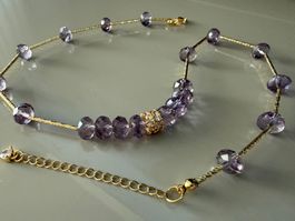 Amethyst Halskette vergoldet Choker Halsschmuck Collier 40