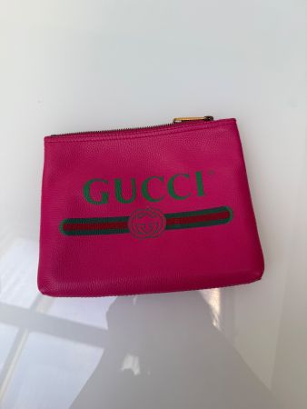 Gucci Logo Portfolio Clutch tasche Pink/Grün – Original