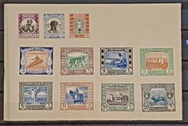Sudan 1951 Freimarken 11 Werte montiert auf ACS Papierstück