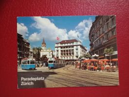 Zürich Paradeplatz Tram Restaurant Mövenpick belebt 1980