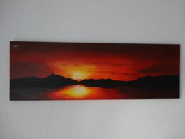 Tableau signé Corinne Sumi Coucher de soleil   90 x 30 CM