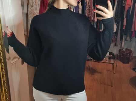Warmer, schwarzer Strickpullover mit Rollkragen, Gr. XL