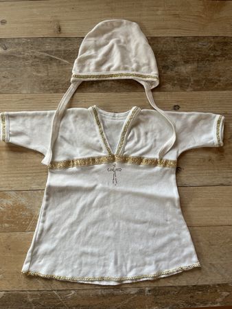 Taufkleid Gr. 74 mit Mütze, weiss, Goldrand