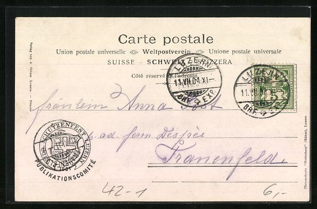 Cartoline postali: Luzern, Eidgenössisches Schützenfest 1 – Usato da Berlin venduto da bartko-reher 1