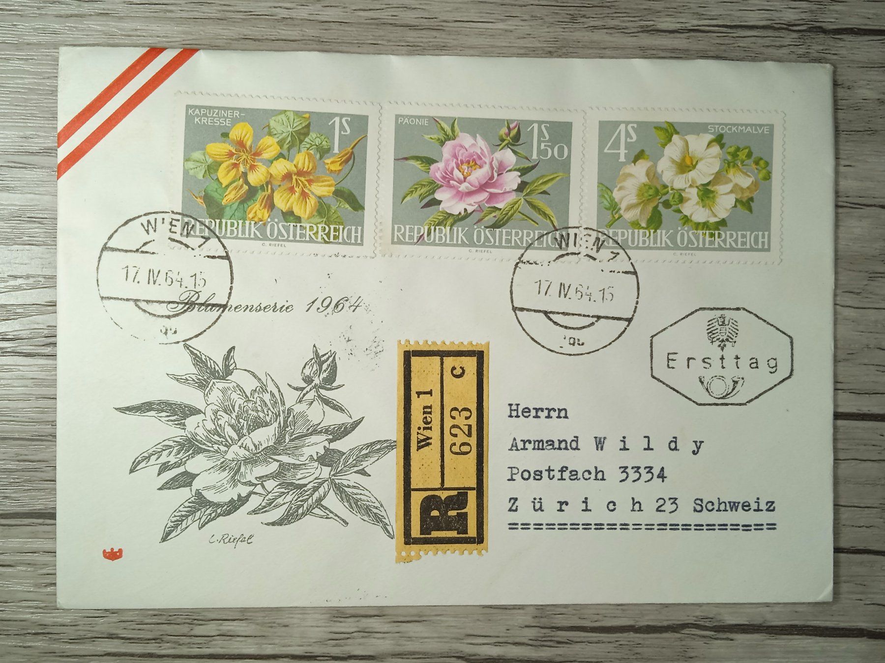 Tutti i francobolli: TR45 Enveloppe + Timbre Autriche 1964 – Usato da Cousset venduto da Patrick_Collections
