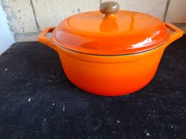 Bräter orange Emaille mit Deckel guter Zustand
