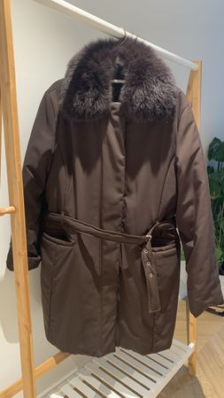 Brown winter coat with fox fur XL/51