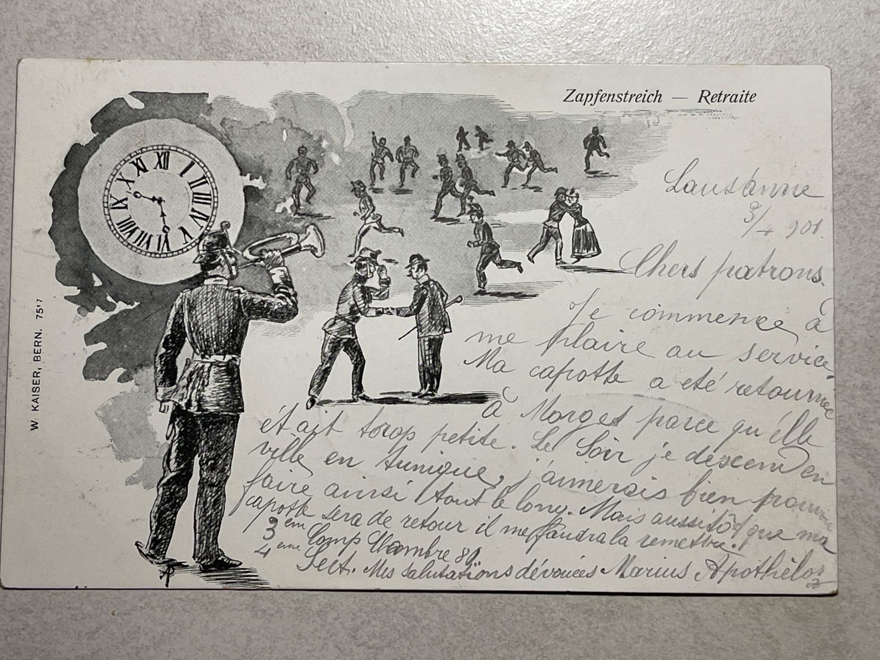 Cartoline postali: Alte Ansichtskarte "Zapfenstreich - Retraite" – Usato da Strengelbach venduto da Aschatan5