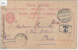Postkarte nach Paris mit Strafporto