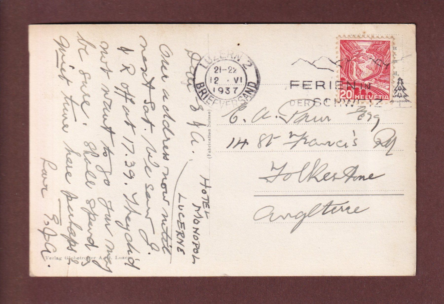 Cartoline postali: LUZERN - Teilansicht - 1937 – Usato da Pully venduto da nicecards-shop 1
