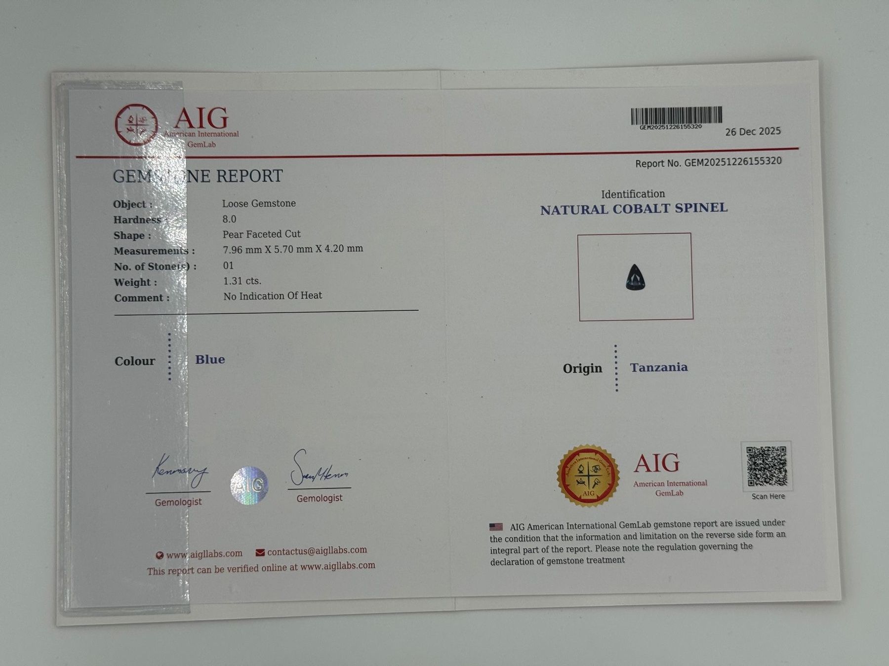 Pietre preziose: Natural Cobalt Spinel 1.31ct Blue - Incl. Certificate – Nuovo e nell'imballaggio originale da Buchs SG venduto da OTNaturalGems 9