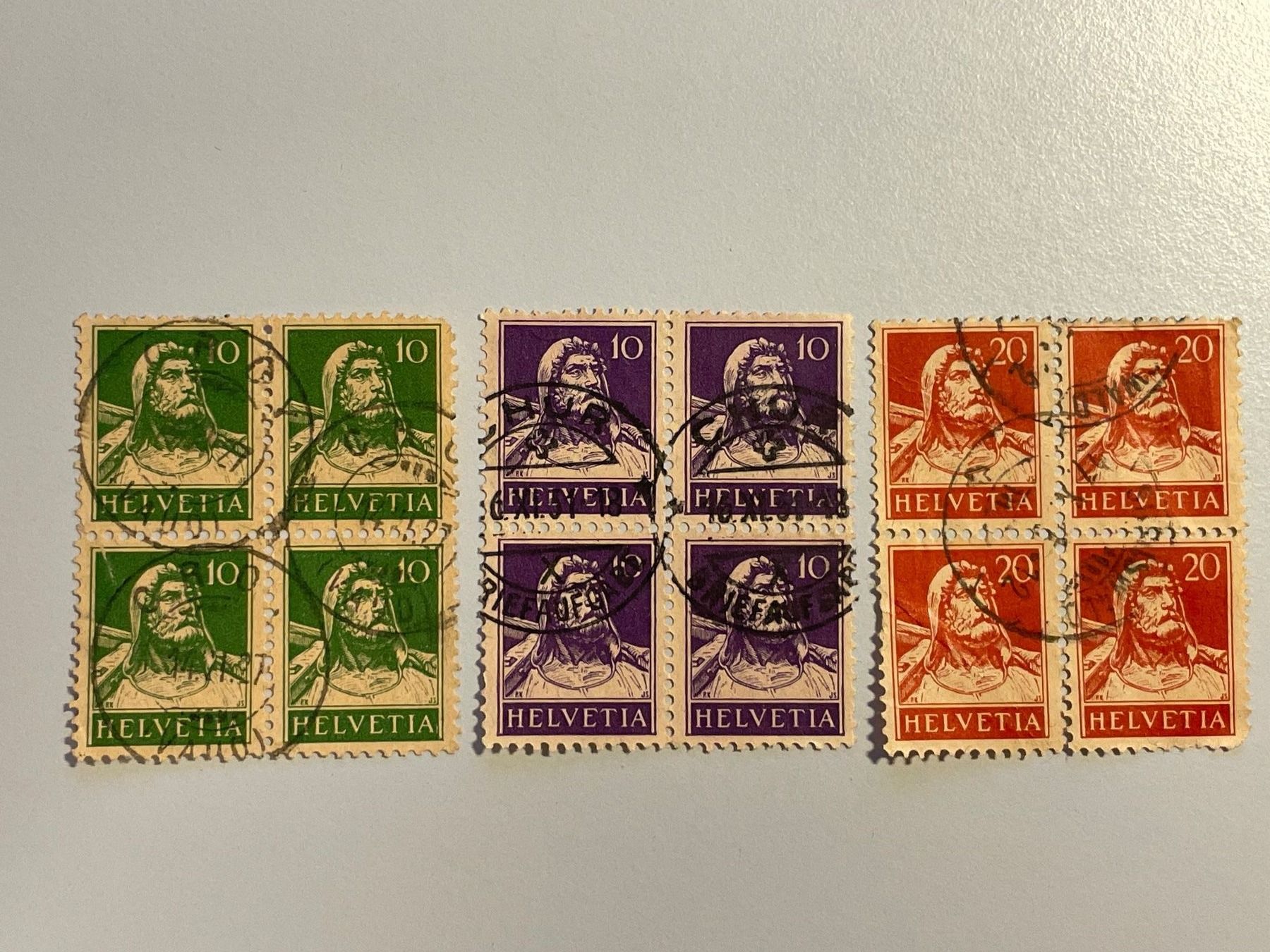 Tutti i francobolli: Tellbrustbild, Viererblock, gestempelt – Usato da Küssnacht am Rigi venduto da POSTOMASTER
